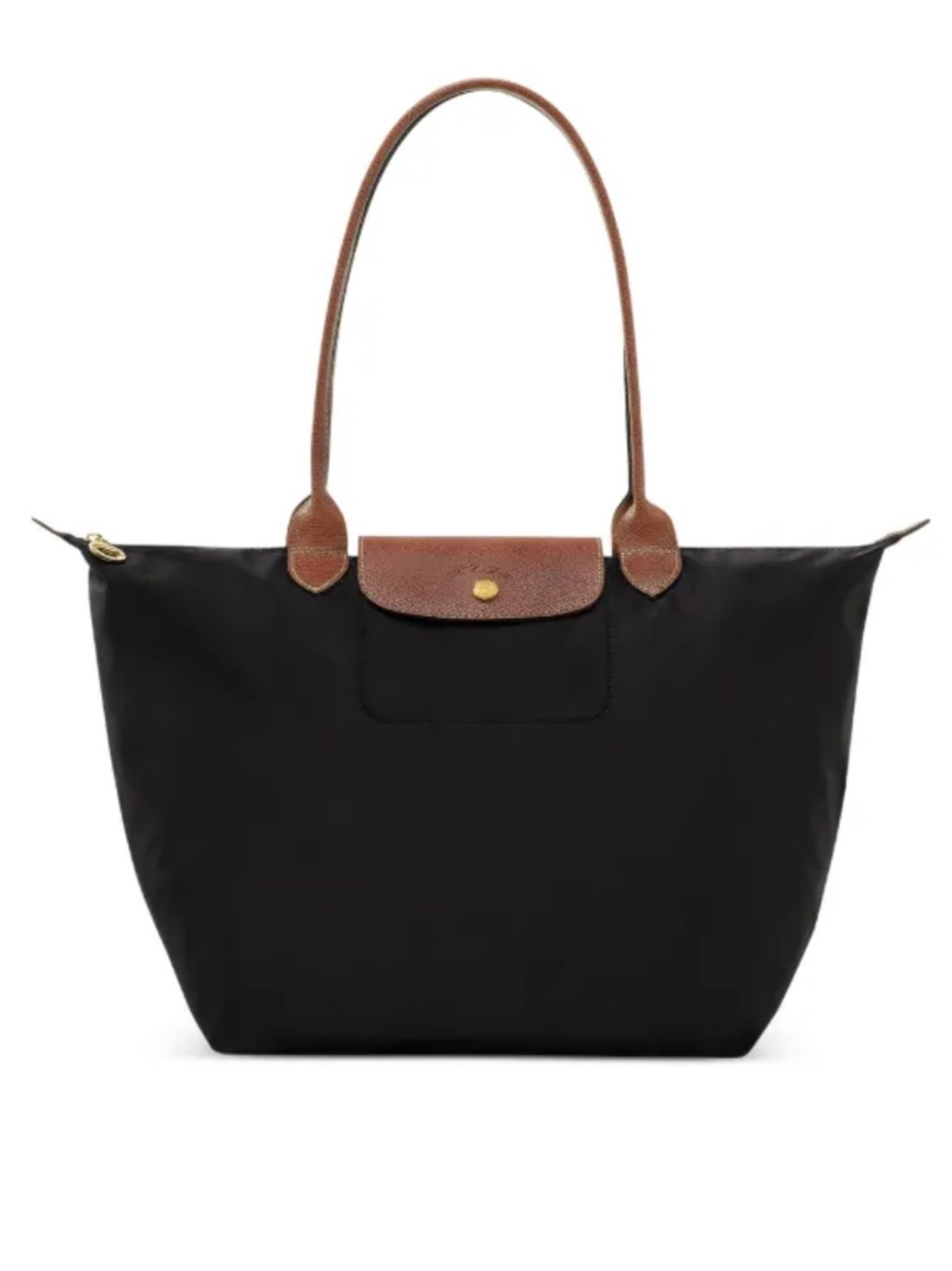 Longchamp Black Nylon Tote with Brown Leather Trim
